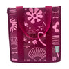 A square canvas tote bag with bright pink patterns on maroon colour.  Layla Print - Daily Bag - Reusable bags online | Weekender bags | Shopper bags | Pouches  Hello Weekend Beige canvas handles | Beach Bags