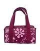 A folded square canvas tote bag with bright pink patterns on maroon colour.  Layla Print - Daily Bag - Reusable bags online | Weekender bags | Shopper bags | Pouches  Hello Weekend Beige canvas handles | Beach Bags