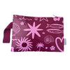 A handy rectangle shaped zippered pouch in a burgundy and pink print of ocean themed graphics including shells, fish and palm trees. Layla print - Good To Go Pouch - Reusable bags online | Daily bags | Shopper bags | Weekender bags | Hello Weekend Pouch