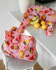 Reusable shopping bag with fruit pattern on a pink background. Fruit Print - Shopper Bag - Reusable bags online | Daily bags | Shopper bags | Weekender bags  Hello Weekend