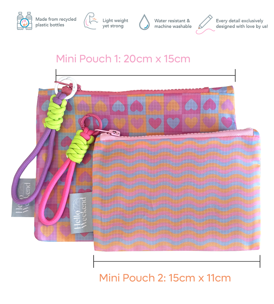 Colourful Heart and waves pattern print  | Mini Set of zipper pouches | Shopper Bag Reusable bags online | Daily bags | Shopper bags | Weekender bags  Hello Weekend 