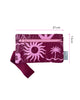 A small zippered pouch with a maroon wrist strap, featuring a palm tree and sun mixed pattern of bright pink shapes on a maroon colour. A small fabric tag on the right reads Hello Weekend. Layla Print - Phone Pouch - Reusable bags online | Daily bags | Shopper bags | Weekender bags  Hello Weekend