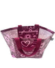 A Hello Weekend magenta tote bag with a pink and white ocean-themed pattern featuring seashells, starfish, waves, and a heart with two sets of maroon cotton canvas straps. Layla Print - Weekender Bag - Reusable bags online | Daily bags | Shopper bags | Pouches  Hello Weekend Beige canvas handles | Beach Bags